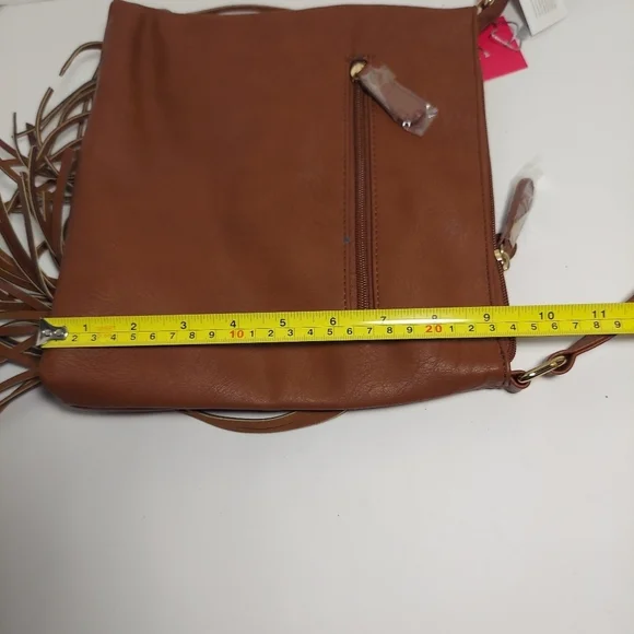 NWT VIETA Fringed Rhinestone Crossbody Purse Brown Faux Leather Back Pocket - Picture 13 of 15